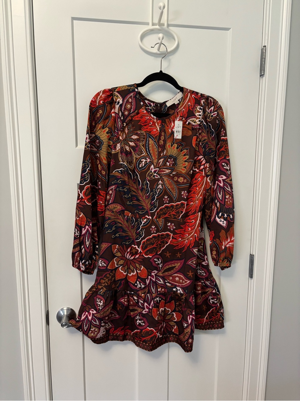LOFT Long Sleeve Dress - Red and Brown Floral
